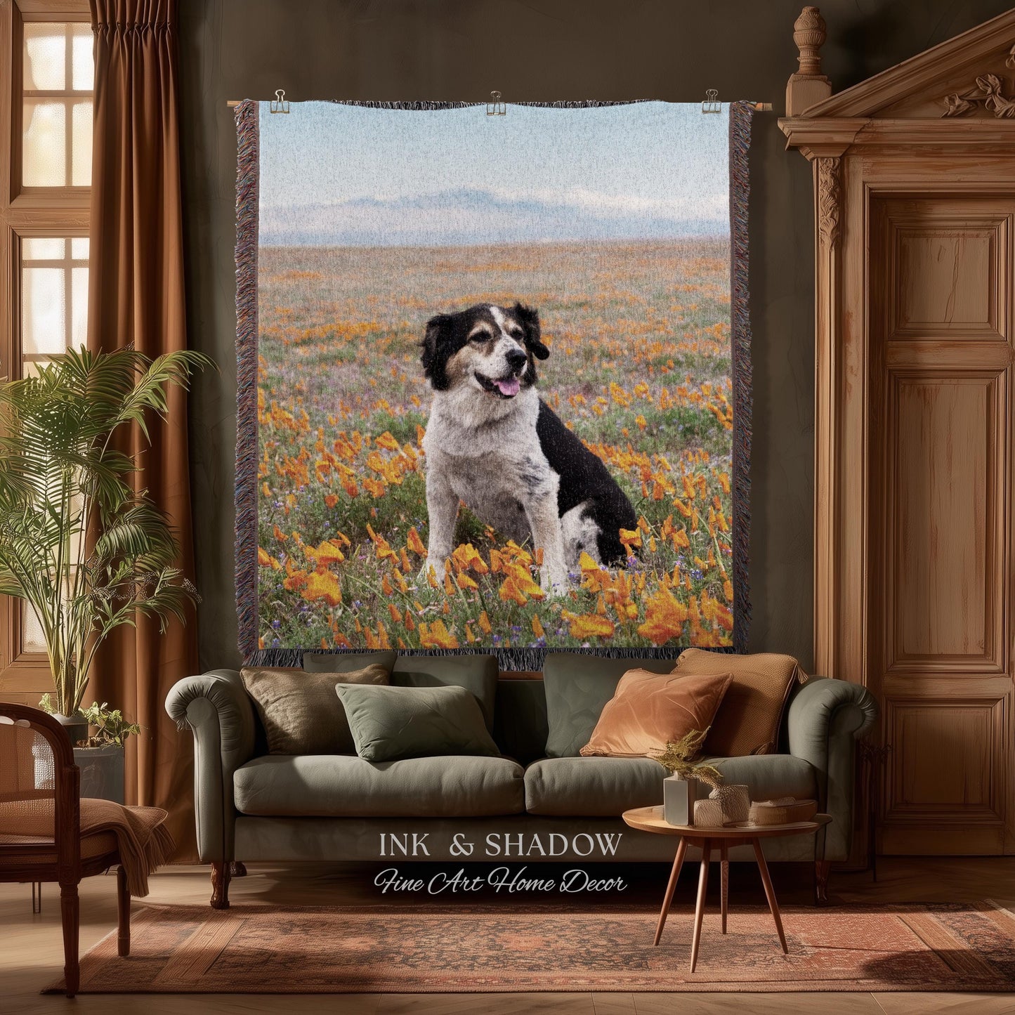Custom Dog Tapestry from Photo | Personalized Pet Portrait Woven Wall Hanging Throw Blanket | Memorial Keepsake Heirloom Animal Lover Gift