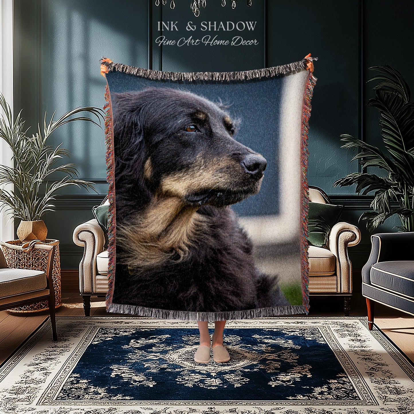 Custom Dog Tapestry from Photo | Personalized Pet Portrait Woven Wall Hanging Throw Blanket | Memorial Keepsake Heirloom Animal Lover Gift