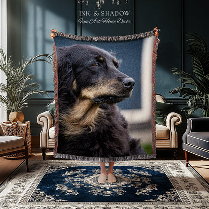 Meaningful Memorial Woven Dog Tapestry | Custom Portrait Personalized Photo Throw Blanket Keepsake Memory Wall Art Pet Lover Sympathy Gift