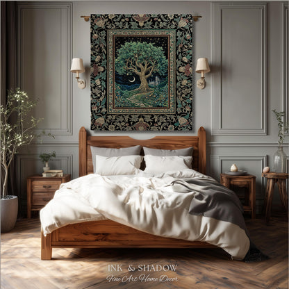 Fantasy Castle Tree of Life Throw Blanket | Celestial Moon Decor Star Garden Design Folklore Inspired Tapestry Enchanted Forest Medieval |