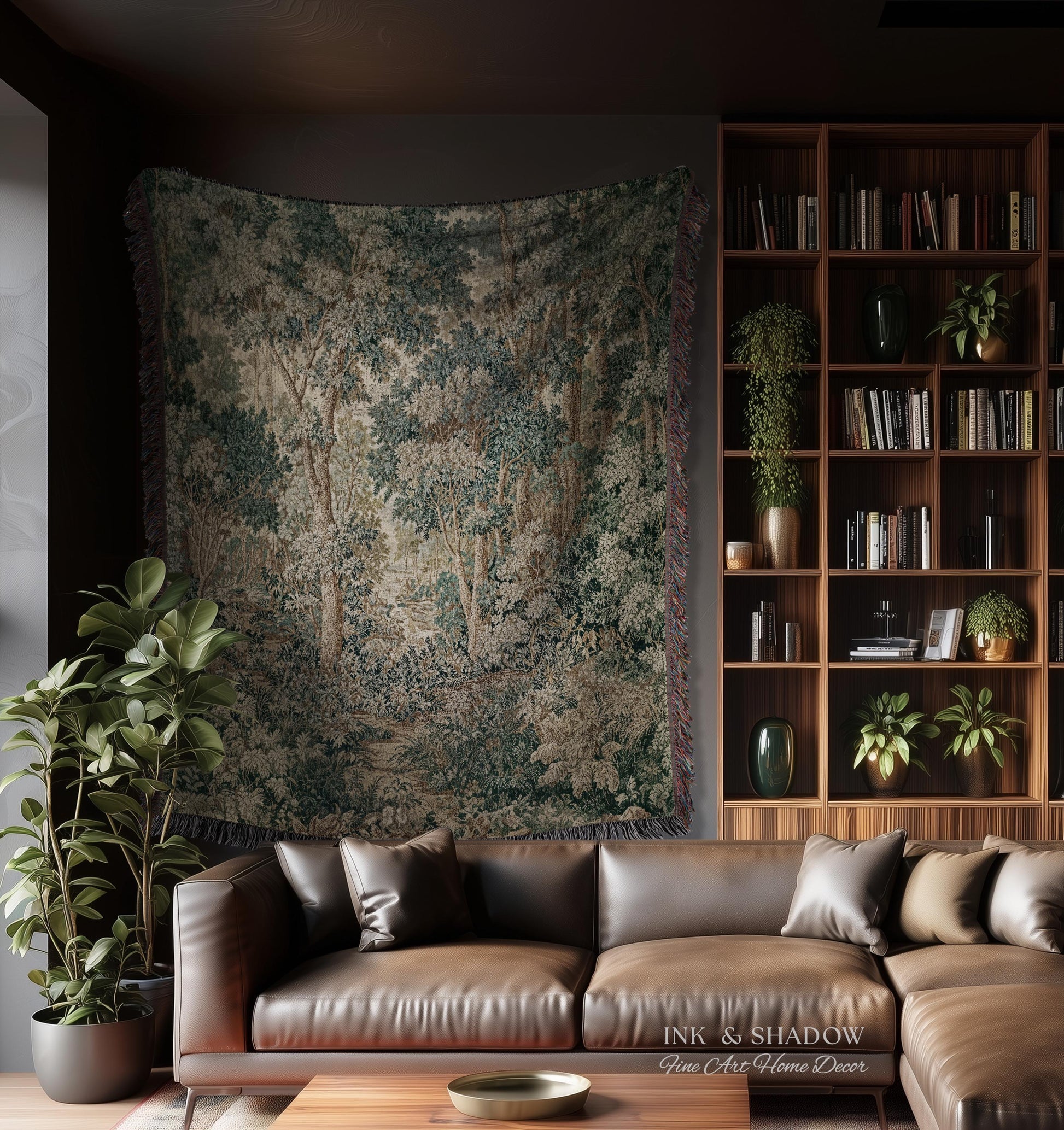 Pastoral Woodland Scene Forest Vertical Wall Hanging Jacquard Tapestry, European Verdure French Country Style Romantic Landscape Woven Throw