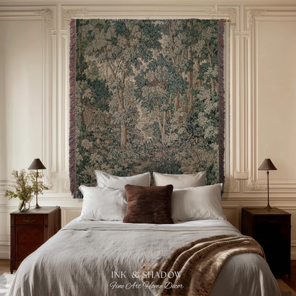 Pastoral Woodland Scene Forest Vertical Wall Hanging Jacquard Tapestry, European Verdure French Country Style Romantic Landscape Woven Throw