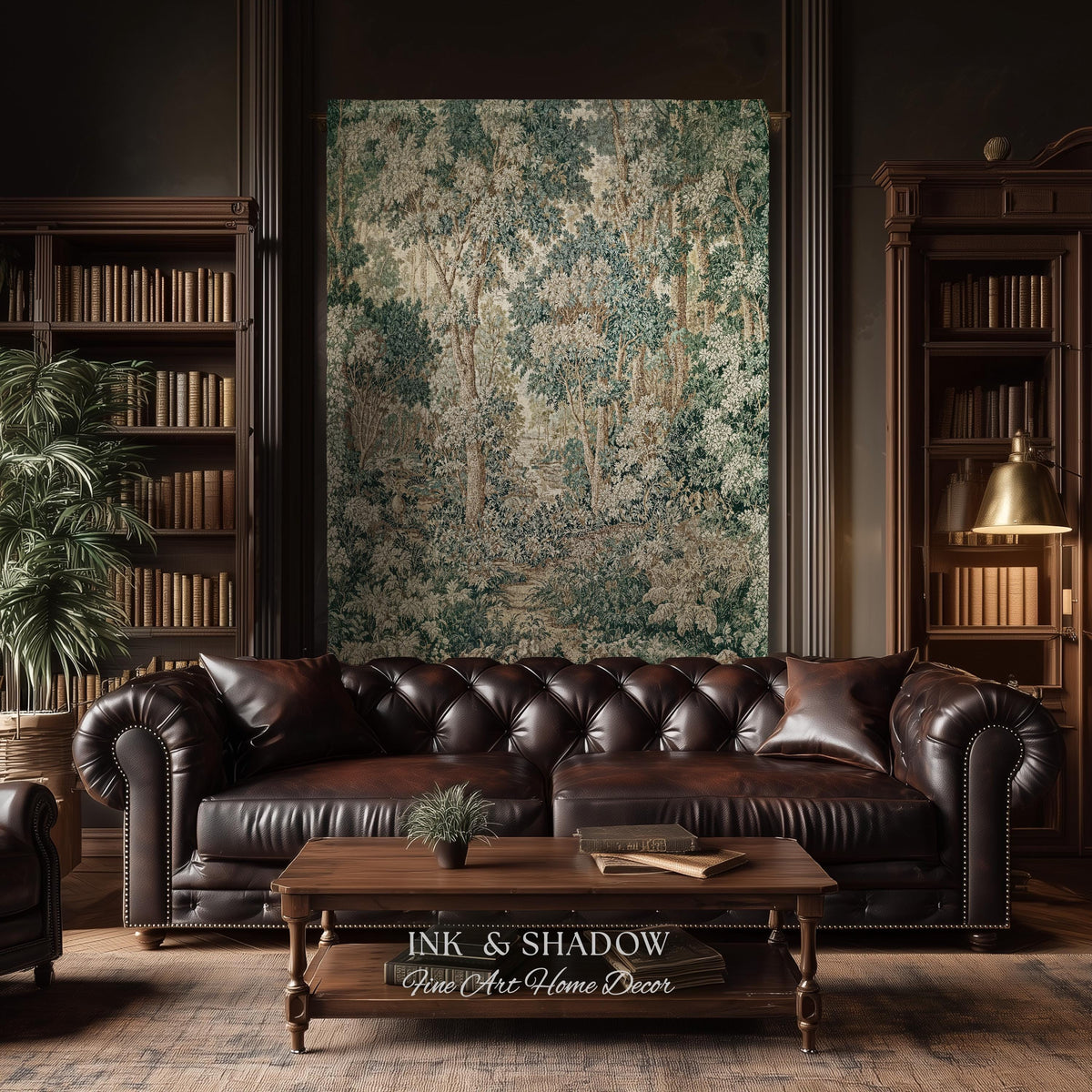 Pastoral Woodland Scene Forest Vertical Wall Hanging Jacquard Tapestry, European Verdure French Country Style Romantic Landscape Woven Throw