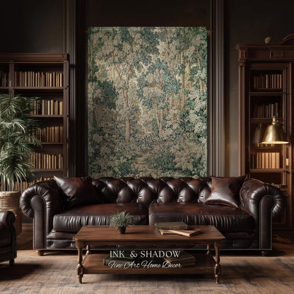 Pastoral Woodland Scene Forest Vertical Wall Hanging Jacquard Tapestry, European Verdure French Country Style Romantic Landscape Woven Throw