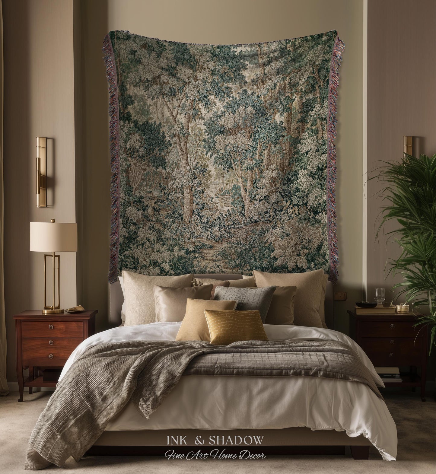 Pastoral Woodland Scene Forest Vertical Wall Hanging Jacquard Tapestry, European Verdure French Country Style Romantic Landscape Woven Throw
