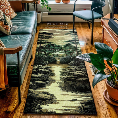 Classical Elegance Verdure Terrace Landscape European Estate Vista Rug | French Chateau Garden Floor Art Mat Traditional Historic Home Decor