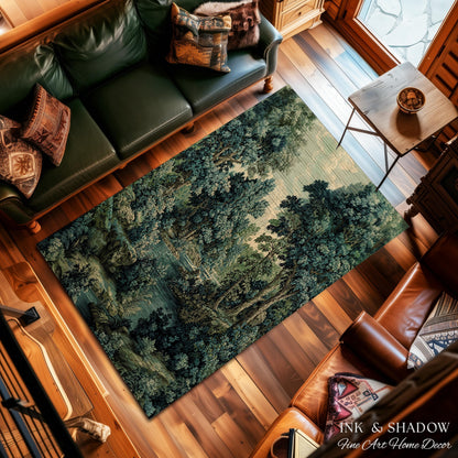 Old World Forest Romantic Woodland River Scene Runner Rug | Rustic Elegance Lush Landscape Hallway Floor Mat Timeless Tranquil Home Decor