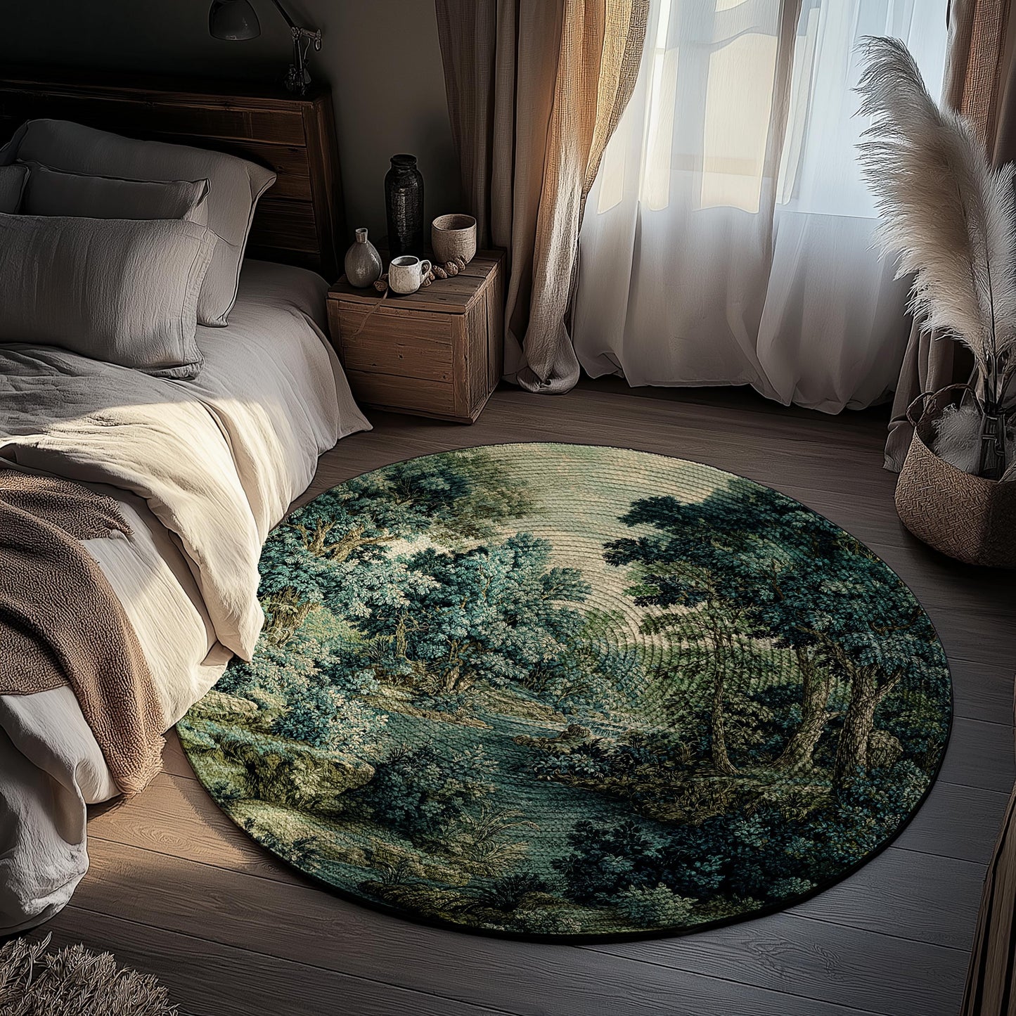 Old World Forest Romantic Woodland River Scene Runner Rug | Rustic Elegance Lush Landscape Hallway Floor Mat Timeless Tranquil Home Decor