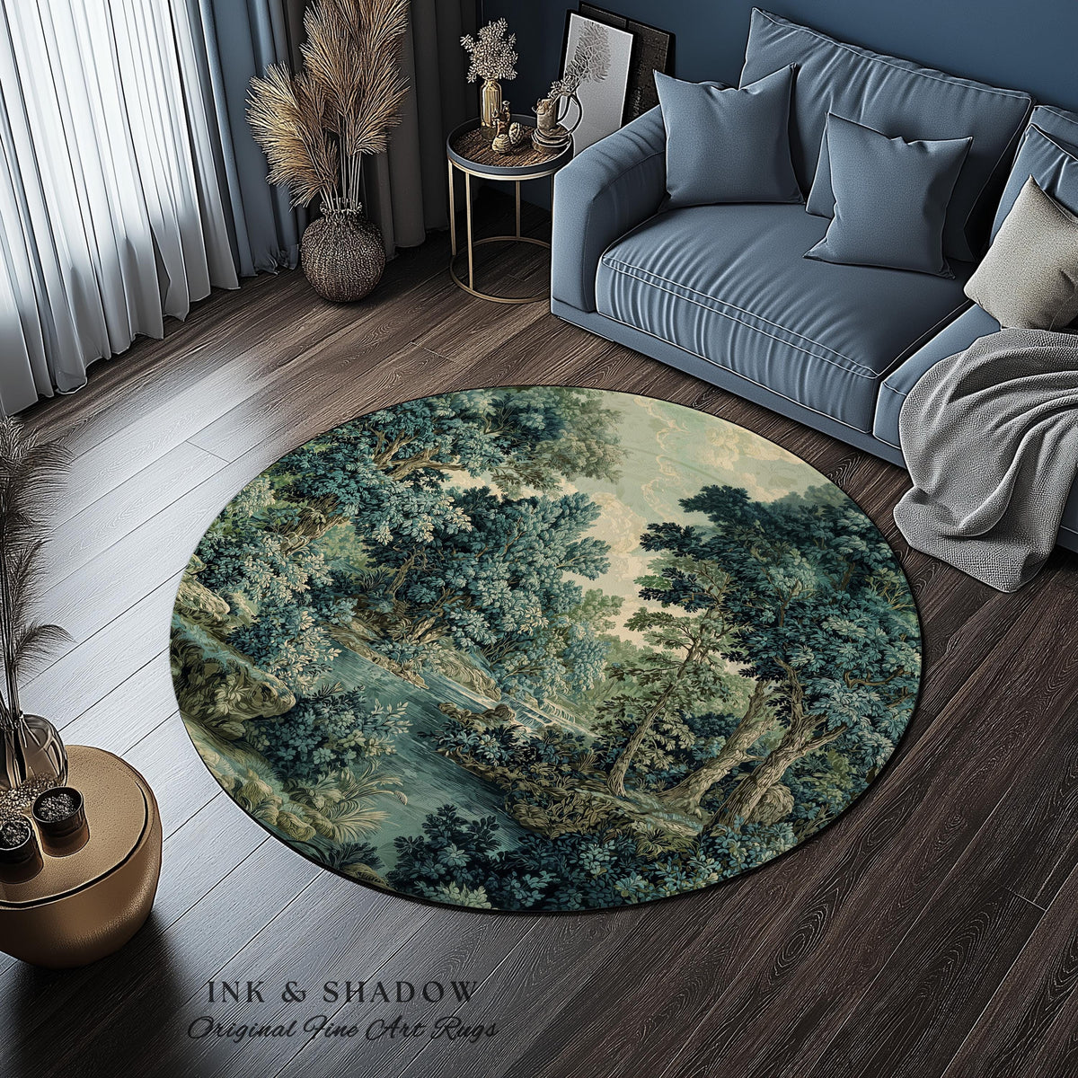 Old World Forest Romantic Woodland River Scene Runner Rug | Rustic Elegance Lush Landscape Hallway Floor Mat Timeless Tranquil Home Decor