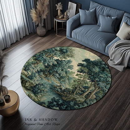 Old World Forest Romantic Woodland River Scene Runner Rug | Rustic Elegance Lush Landscape Hallway Floor Mat Timeless Tranquil Home Decor