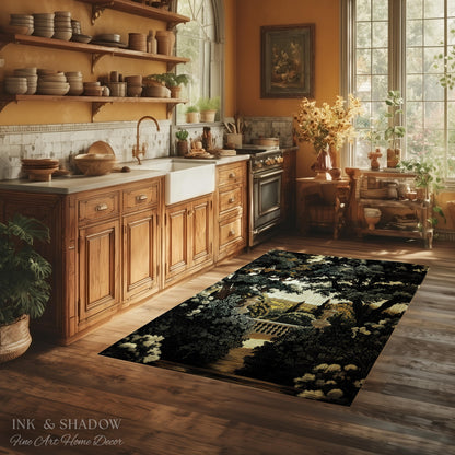 Classical Elegance Verdure Terrace Landscape European Estate Vista Rug | French Chateau Garden Floor Art Mat Traditional Historic Home Decor