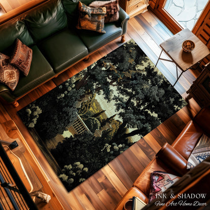 Classical Elegance Verdure Terrace Landscape European Estate Vista Rug | French Chateau Garden Floor Art Mat Traditional Historic Home Decor