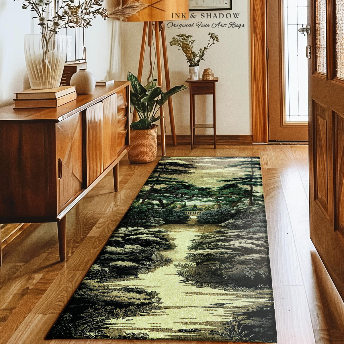 Classical Elegance Verdure Terrace Landscape European Estate Vista Rug | French Chateau Garden Floor Art Mat Traditional Historic Home Decor