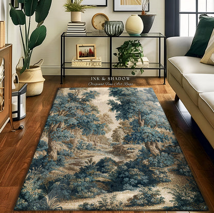 Rustic Landscape Forest River Art Braided Rug | European Vintage Verdure Woodland Forest Decor French Country Style Peaceful Nature Scene