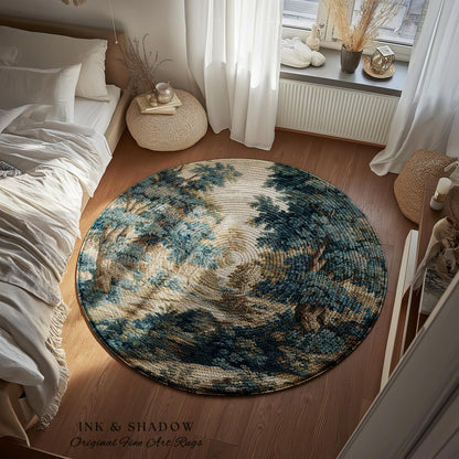 Rustic Landscape Forest River Art Braided Rug | European Vintage Verdure Woodland Forest Decor French Country Style Peaceful Nature Scene