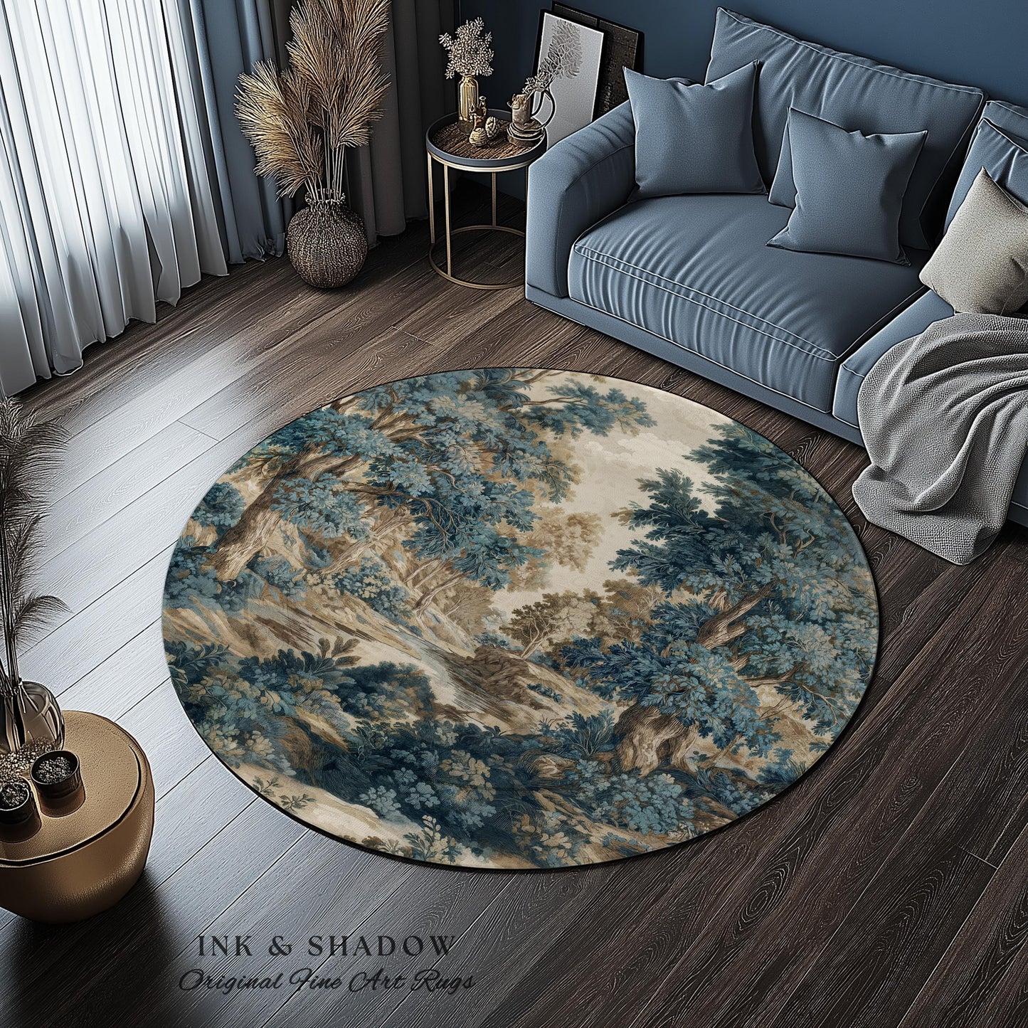 Rustic Landscape Forest River Art Braided Rug | European Vintage Verdure Woodland Forest Decor French Country Style Peaceful Nature Scene
