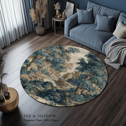 Rustic Landscape Forest River Art Braided Rug | European Vintage Verdure Woodland Forest Decor French Country Style Peaceful Nature Scene