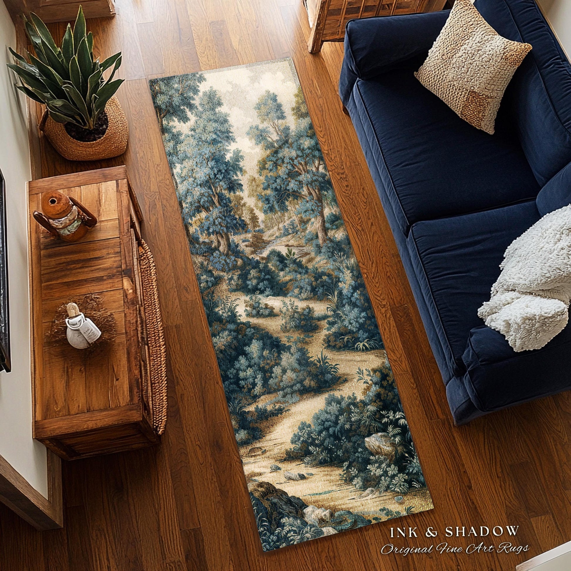 Rustic Landscape Forest River Art Braided Rug | European Vintage Verdure Woodland Forest Decor French Country Style Peaceful Nature Scene