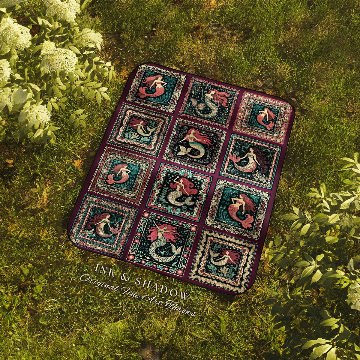 Retro Mermaid Throw Blanket Cute | Vintage Sea Queen Mystical Selkie Tapestry Woven Throw Coastal Cottagecore Aesthetic Enchanted Fantasy |