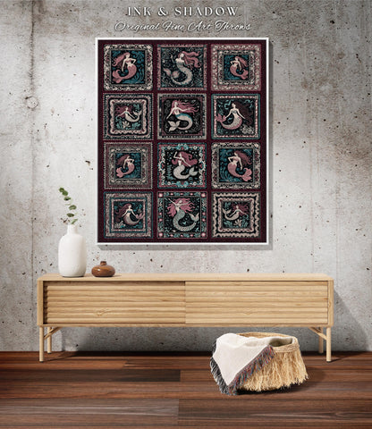 Retro Mermaid Throw Blanket Cute | Vintage Sea Queen Mystical Selkie Tapestry Woven Throw Coastal Cottagecore Aesthetic Enchanted Fantasy |