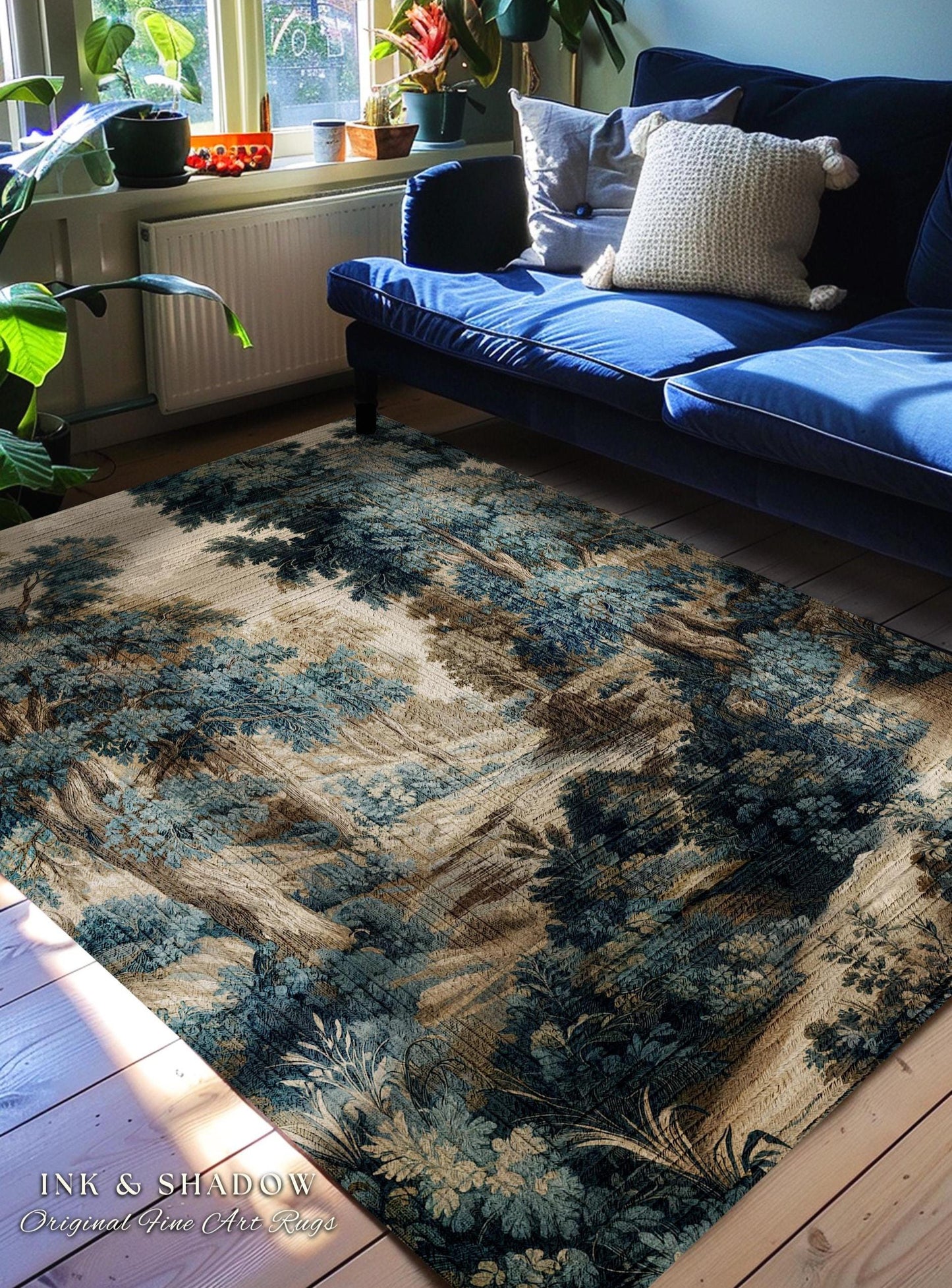 Rustic Landscape Forest River Art Braided Rug | European Vintage Verdure Woodland Forest Decor French Country Style Peaceful Nature Scene