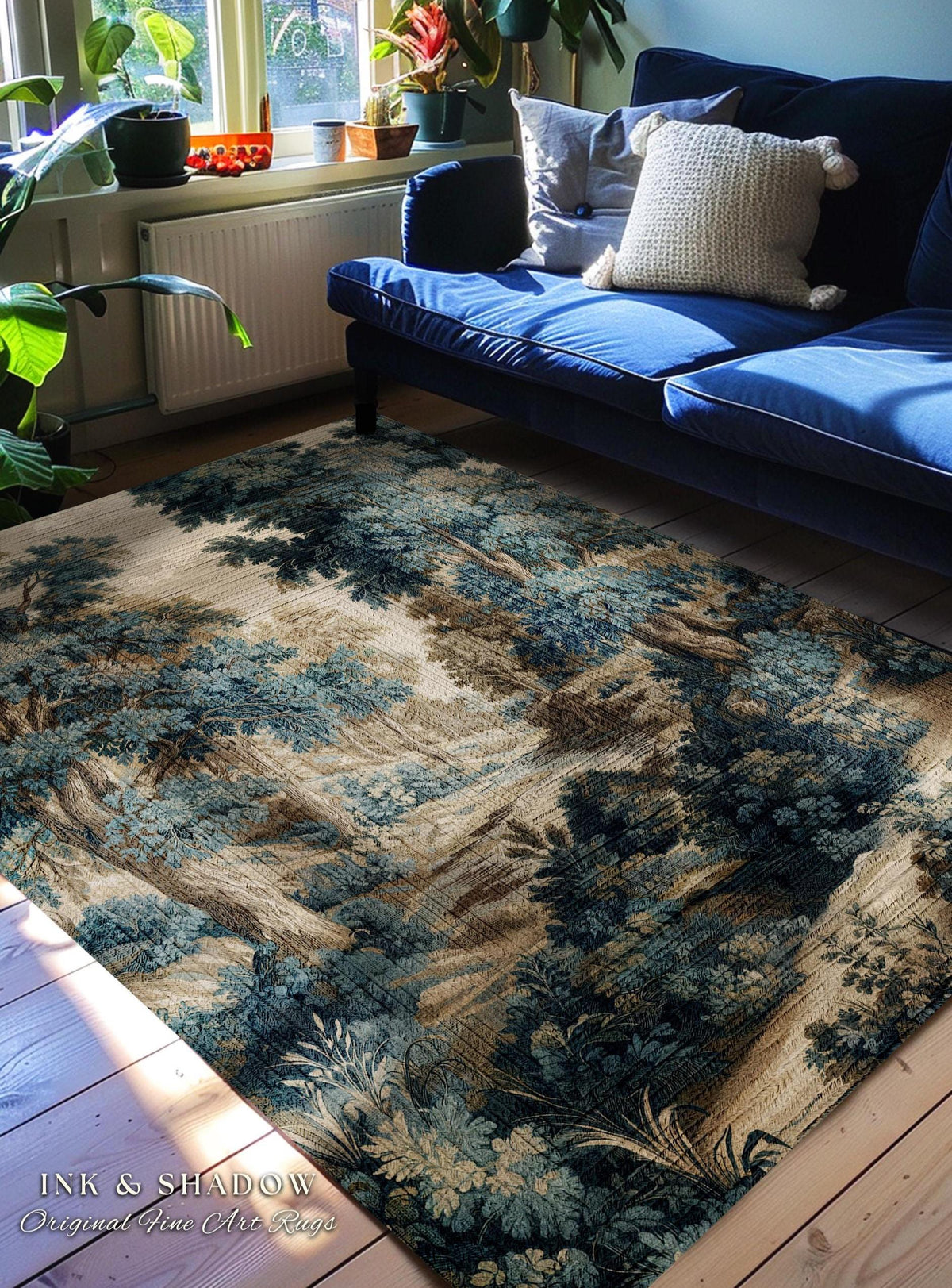 Rustic Landscape Forest River Art Braided Rug | European Vintage Verdure Woodland Forest Decor French Country Style Peaceful Nature Scene